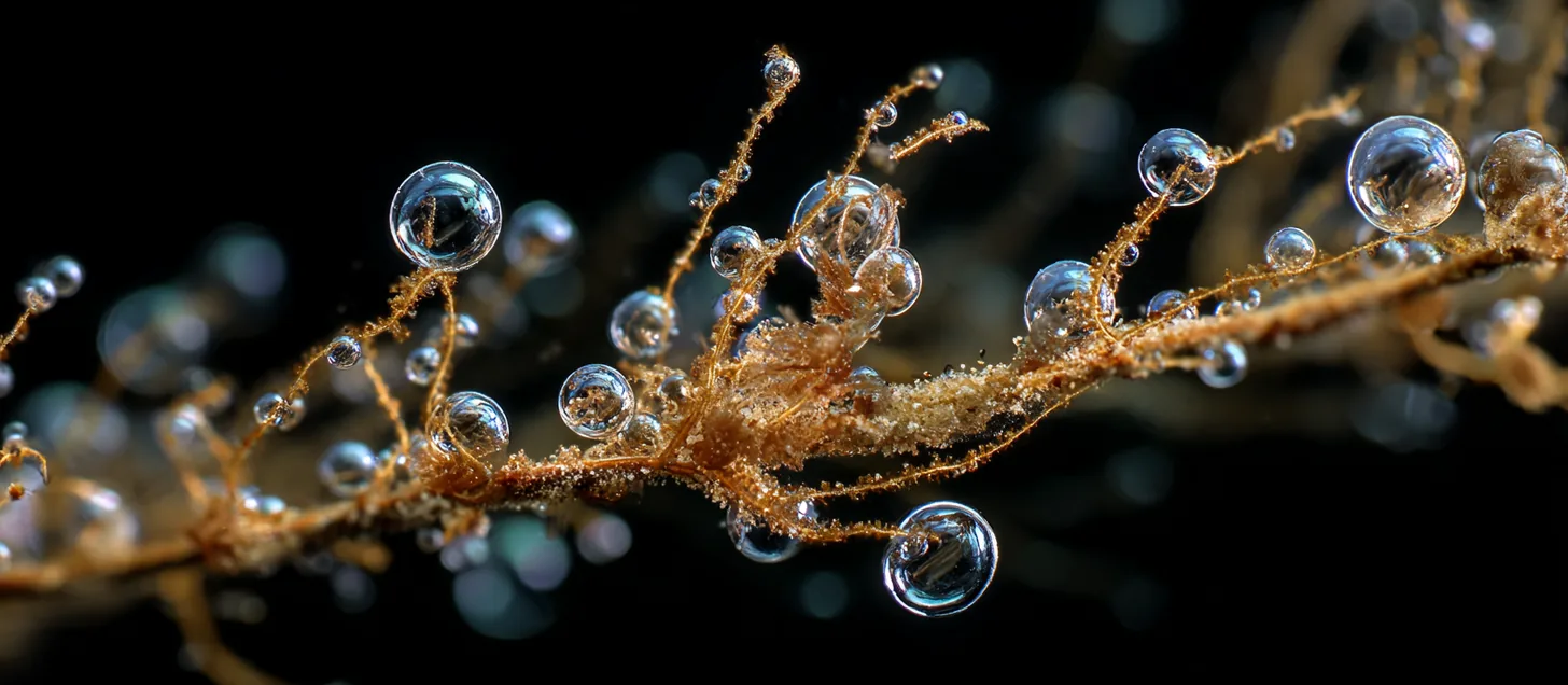 Dinoflagellate strands with oxygen bubbles