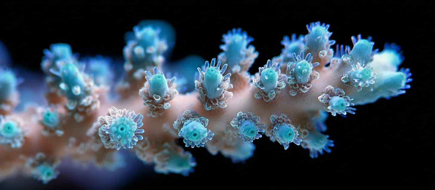 Fluorescent Acropora coral under actinic light